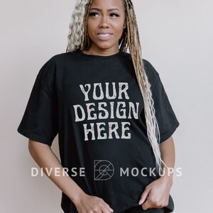Black Comfort Colors C1717 Mockup | Black Model Mockup | Oversized Tshirt Mockup | Diverse Mockups, African American Model