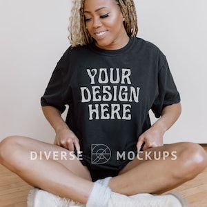 Black Comfort Colors C1717 Mockup | Black Model Mockup | Oversized Tshirt Mockup | Diverse Mockups, African American Model