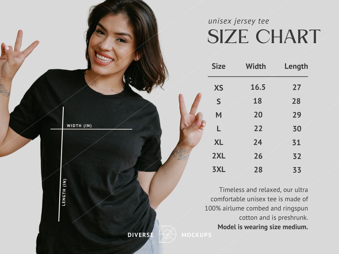 Bella Canvas 3001 Size Chart Unisex Tshirt Size Chart Size Chart Mockup ...