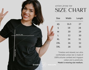 Bella Canvas 3001 Size Chart Mockup: Unisex T-Shirt (Digital Download)