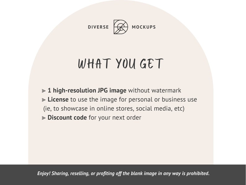 Puede incluir: Un gr&aacute;fico con el texto "WHAT YOU GET" y una lista de lo que se incluye con una compra: una imagen JPG de alta resoluci&oacute;n sin marca de agua, una licencia para usar la imagen para uso personal o comercial, y un c&oacute;digo de descuento para tu pr&oacute;ximo pedido.