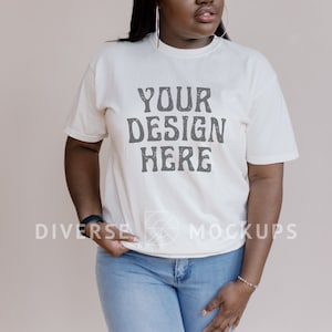 Ivory Comfort Colors 1717 Mockup | Black Model Mockup | Oversized Tshirt Mockup | Diverse Mockups, African American Model