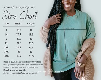 Comfort Colors 1717 Size Chart Mockup: Unisex T-Shirt (Digital Download)