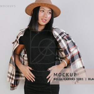 FALL MOCKUP | Black, Bella Canvas 3001 Tshirt, Asian Model Small | Diverse Mockups, East South Asian Petite Model Mockup