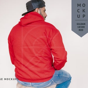 MOCKUP | Red, Mens Gildan 18500 Hoodie, Male Model Mockup | Men Sweater Mockup, Diverse Mockups, Asian Indian Model