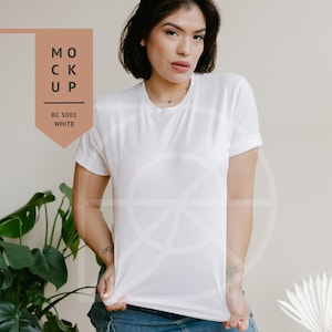 MOCKUP | White, Bella Canvas 3001 Tshirt, Latina Model | Diverse Mockups, Lifestyle Stock Photography, Hispanic Model Mockup