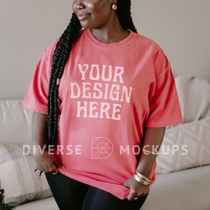 Comfort Colors C1717 Watermelon Tshirt Mockup | Black Model Mockup | Plus Size Model | Diverse Mockups, Curvy Model