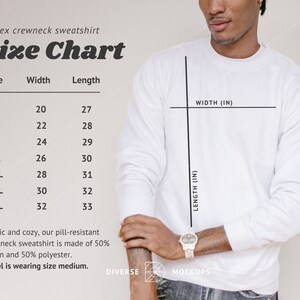 Gildan 18000 Tabla de tallas / Sudadera Unisex Crewneck Tabla de tallas / Maqueta de tabla de tallas / Maquetas diversas, modelo masculino