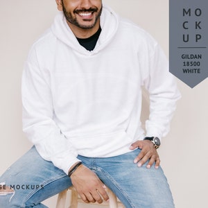 MOCKUP | White, Mens Gildan 18500 Hoodie, Male Model Mockup | Men Sweater Mockup, Diverse Mockups, Asian Indian Model