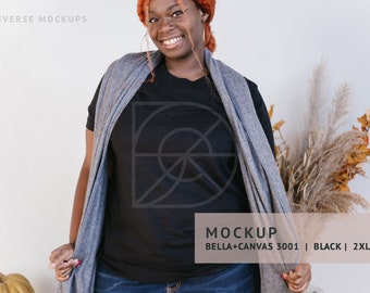 Black Bella Canvas 3001 T-Shirt Mockup: Plus Size Modell (Digitaler Download)
