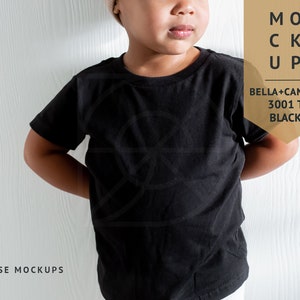 MOCKUP / Niños, Negro, Camiseta Bella Canvas 3001, Maquetas Modelo Negro / Camiseta Infantil, Maquetas Diversas, Camisa Negra niña Pequeña