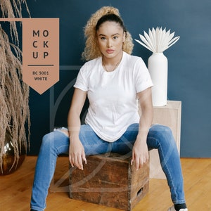 MOCKUP | White, Bella Canvas 3001 Tshirt, Latina Model | Diverse Mockups, Lifestyle Stock Photography, Hispanic Model Mockup