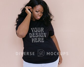 Maqueta de camiseta Black Bella Canvas 3001: Modelo de talla grande (Descarga digital)