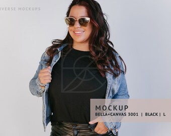 Bella Canvas 3001 Black T-shirt Mockup: Latina Model (Digital Download)
