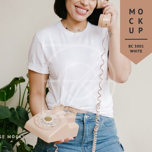 MOCKUP | Cute Valentines Day Mockup, White Bella Canvas 3001 Tshirt, Latina Model | Diverse Mockups, Hispanic Model Mockup