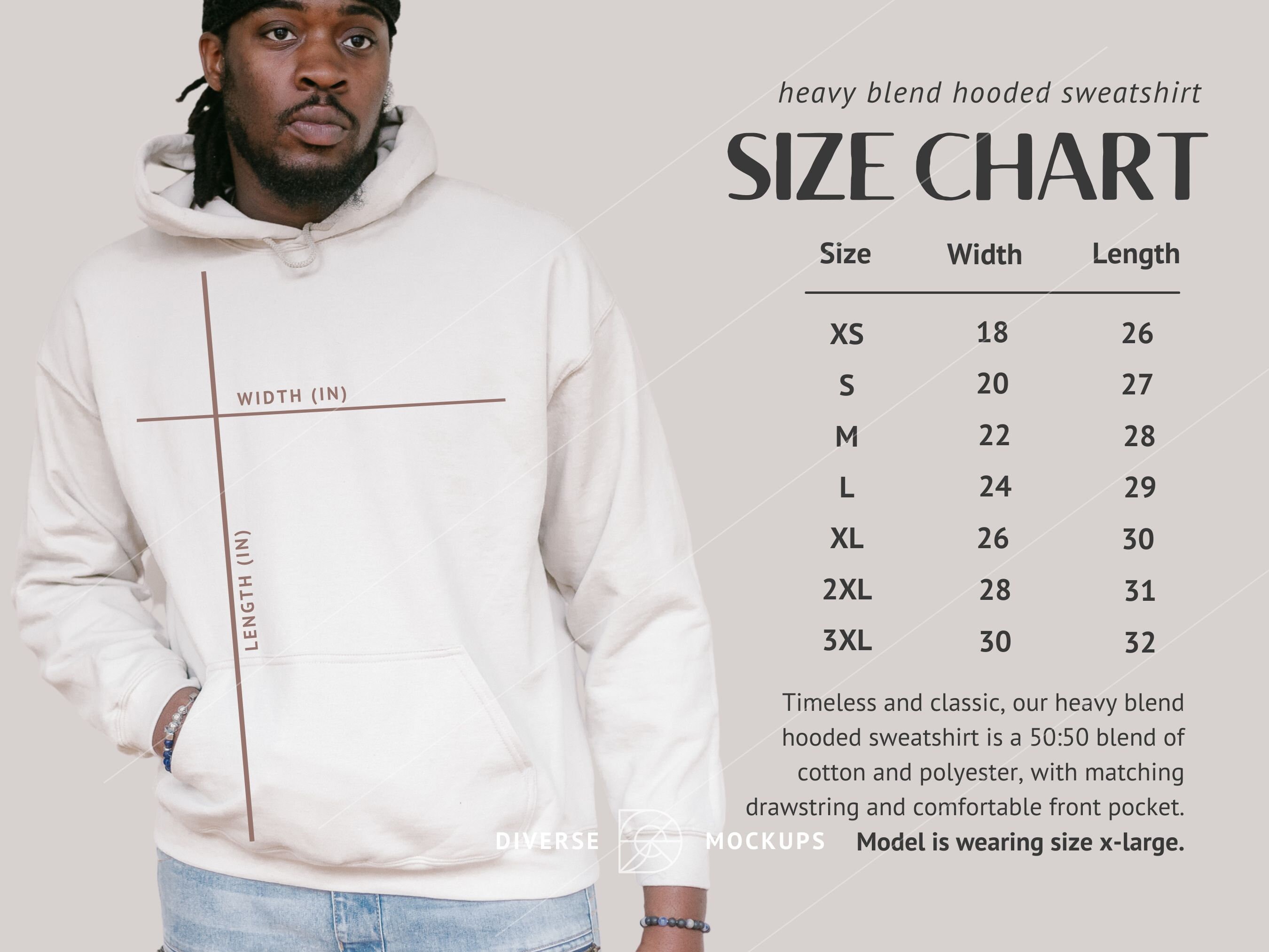 　キャンプフーディー　Sサイズ Gildan 18500 Hoodie Size Chart Mockup: Male Model (digital