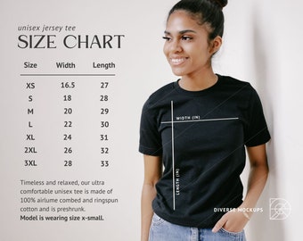 Bella Canvas 3001 Size Chart Mockup: Unisex T-Shirt (Digital Download)
