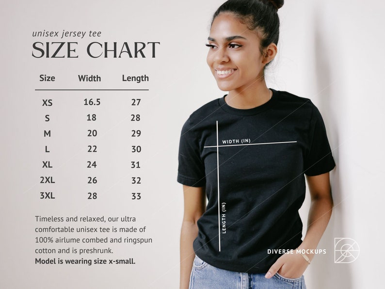 Bella Canvas 3001 Size Chart Unisex Tshirt Size Chart Size - Etsy