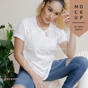 MOCKUP | White, Bella Canvas 3001 Tshirt, Latina Model | Diverse Mockups, Lifestyle Stock Photography, Hispanic Model Mockup