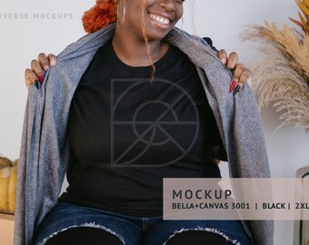 Black Bella Canvas 3001 T-Shirt Mockup: Plus Size Modell (Digitaler Download)