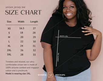 Bella Canvas 3001 Size Chart Mockup: Unisex T-Shirt (Digital Download)