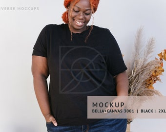 Black Bella Canvas 3001 T-Shirt Mockup: Plus Size Modell (Digitaler Download)