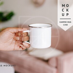 MOCKUP | Camper Mug, 12oz, Campsite Mug | Diverse Mockups, Mug in Hands with Black Woman Model