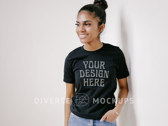 Black Model Mockup Black Bella Canvas 3001 Tshirt Mockup, Petite Size  Model Diverse Mockups, African American Model