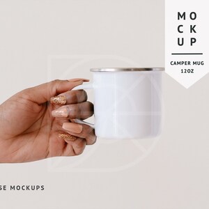 MOCKUP | Camper Mug, 12oz, Campsite Mug | Diverse Mockups, Mug in Hands with Black Woman Model