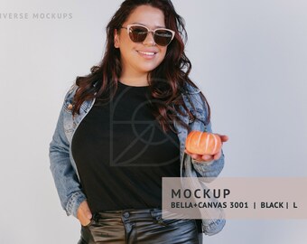 Bella Canvas 3001 Black T-shirt Mockup: Latina Model (Digital Download)