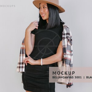 FALL MOCKUP | Black, Bella Canvas 3001 Tshirt, Asian Model Small | Diverse Mockups, East South Asian Petite Model Mockup