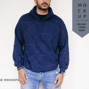 MOCKUP | Navy, Mens Gildan 18500 Hoodie, Male Model Mockup | Men Sweater Mockup, Diverse Mockups, Asian Indian Model