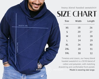 Gildan 18500 Hoodie Size Chart Mockup (Digital Download)