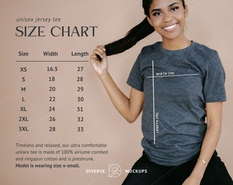 Bella Canvas 3001 Size Chart Mockup: Unisex T-Shirt (Digital Download)
