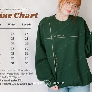 Gildan 18000 Size Chart | Unisex Sweatshirt Size Chart | Size Chart Mockup | Diverse Mockups, Oversized Model Mockup