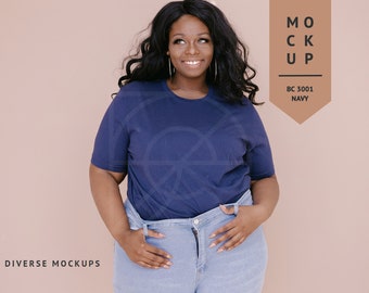 Navy Bella Canvas 3001 T-shirt Mockup: Plus Size Model (Digital Download)