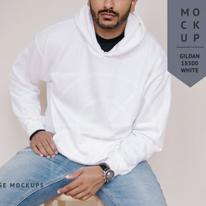MOCKUP | White, Mens Gildan 18500 Hoodie, Male Model Mockup | Men Sweater Mockup, Diverse Mockups, Asian Indian Model