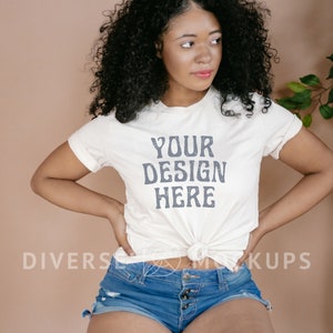 Natural Bella Canvas 3001 Tshirt, Black Model Mockup | Diverse Mockups, African American Model Mockup