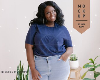 Navy Bella Canvas 3001 T-shirt Mockup: Plus Size Curvy Model (Digital Download)