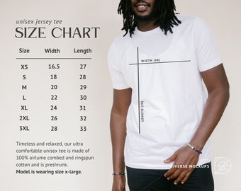 Bella Canvas 3001 Size Chart Mockup: Unisex T-Shirt (Digital Download)