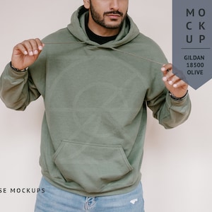 MOCKUP | Olive, Mens Gildan 18500 Hoodie, Male Model Mockup | Men Sweater Mockup, Diverse Mockups, Asian Indian Model