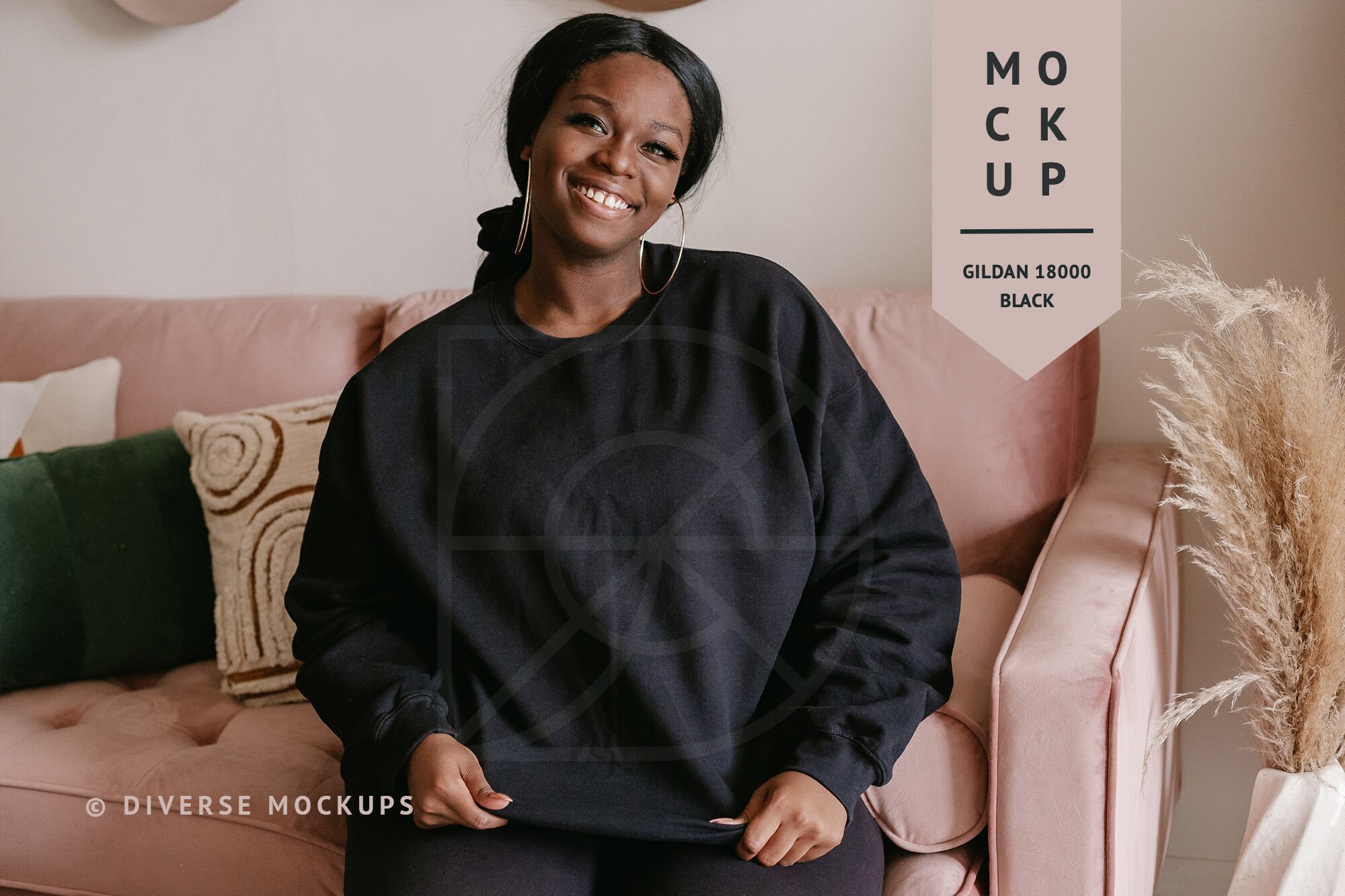Download MOCKUP Black Gildan 18000 Crew Sweatshirt Plus Size Model | Etsy