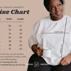 Gildan 18000 Size Chart | Unisex Sweatshirt Size Chart | Size Chart Mockup | Diverse Mockups, Oversized Model Mockup