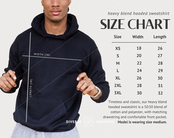 Gildan 18500 Hoodie Size Chart Mockup (Digital Download)
