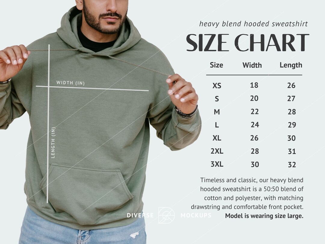 Gildan 18500 Size Chart Heavy Blend Hooded Sweatshirt Size - Etsy