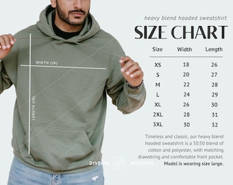 Gildan 18500 Hoodie Size Chart Mockup (Digital Download)