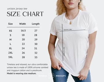 Bella Canvas 3001 Size Chart Mockup: Unisex T-Shirt (Digital Download)