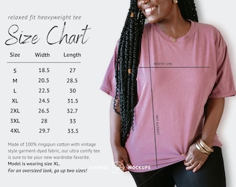 Comfort Colors 1717 Size Chart Mockup: Unisex T-Shirt (Digital Download)
