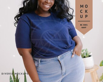 Navy Bella Canvas 3001 T-shirt Mockup: Plus Size Model (Digital Download)
