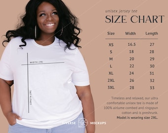 Bella Canvas 3001 Size Chart Mockup: Unisex T-Shirt (Digital Download)